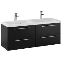 Szafka Wisząca Z Umywalką RON 120 cm DUO - Czarny Mat - Uchwyty Chromowane