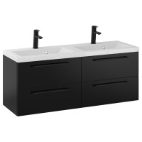 Szafka Wisząca Z Umywalką RON 120 cm DUO - Czarny Mat - Uchwyty Czarne Matowe