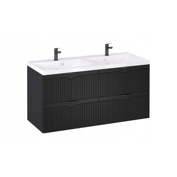 Szafka z Umywalką LOGHOS 120 cm DUO Czarny Mat Ryflowana Furni