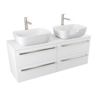 Szafka Wisząca Z Umywalką Nablatową ATH 120 cm DUO - Biały Mat - Uchwyty Stal Szczotkowana