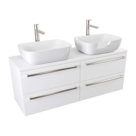 Szafka Wisząca Z Umywalką Nablatową ATH 120 cm DUO - Biały Mat - Uchwyty Stal Szczotkowana