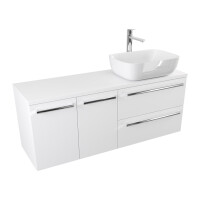 Szafka Wisząca Z Umywalką Nablatową ATH 120 cm DS Prawa - Biały Mat - Uchwyty Chromowane