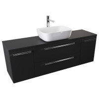Szafka Wisząca Z Umywalką Nablatową ATH 140 cm D - Czarny Mat - Uchwyty Chromowane