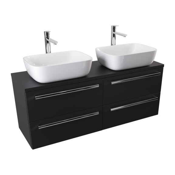 Szafka Wisząca Z Umywalką Nablatową ATH 120 cm DUO - Czarny Mat - Uchwyty Chromowane