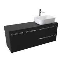 Szafka Wisząca Z Umywalką Nablatową ATH 120 cm DS Prawa - Czarny Mat - Uchwyty Chromowane