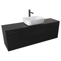 Szafka Wisząca Z Umywalką Nablatową ATH 140 cm D - Czarny Mat - Uchwyty Czarne Matowe