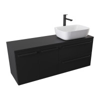 Szafka Wisząca Z Umywalką Nablatową ATH 120 cm DS Prawa - Czarny Mat - Uchwyty Czarne Matowe