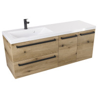 Szafka Wisząca Z Umywalką ATHD 120 cm SD Lewa - Dąb Evoke Coast Mat - Uchwyty Czarne Matowe