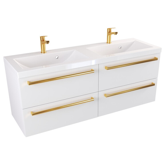 Szafka Wisząca Z Umywalką ATH 120 cm DUO - Biały Mat - Uchwyty Złote Polerowane