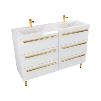 Szafka Stojąca Z Umywalką ATH 120 cm DUO - Biały Mat - Uchwyty Złote Polerowane
