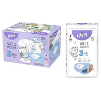 Zapas na miesiąc: 210 szt.: 1x Pieluszki Happy 3 Midi BOX 140 szt. + 1x Pieluszki Happy 3 Midi (70 szt.)