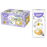 Zapas na miesiąc 168 szt.: 1x Pieluszki Happy 4+ BOX 112 szt. + 1x Pieluszki Happy 4+ (56 szt.)