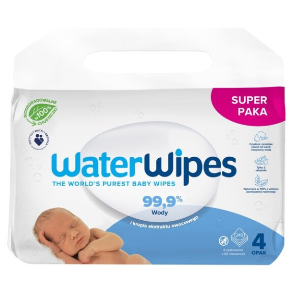 Chusteczki nawilżane WaterWipes BIO nasączone wodą 4 x 60 szt.