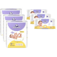 3x Podkłady do przewijania Panda 30szt. (30 szt., 60x60cm) + 3x Chusteczki nawilżane Panda Soft z alantoiną i wit. E 56 szt.