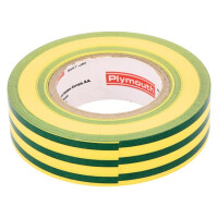 N-12 PVC TAPE 19MMX20M Y/G PLYMOUTH, Tape: electrical insulating (PLH-N12-19-20/YG)