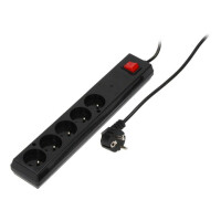 PS-5P/1.5M/BLACK JONEX, Plug socket strip: protective (PS-5P-BL-1.5)