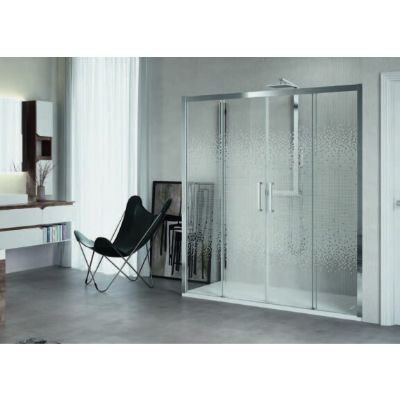 Novellini Kuadra 2A Drzwi prysznicowe przesuwne z polami stałymi 114-120x200 cm szkło przezroczyste profile chrom KUAD2A114-1K