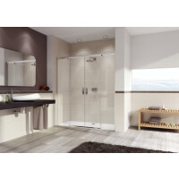 Huppe Aura Elegance 4-kąt Drzwi suwane 2-częściowe ze stałymi segmentami 160x190 cm profile srebrne matowe szkło privatima Anti-Plaque 402101.087.375
