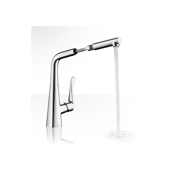 Hansgrohe Metris Bateria kuchenna z wyciąganą wylewką stal szlachetna szczotkowana 14821800