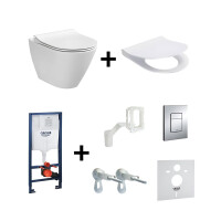 Cersanit City Oval Zestaw Toaleta WC podwieszana 50x36 cm CleanOn bez kołnierza z ukrytym mocowaniem z deską sedesową wolnoopadającą i stelażem Grohe Rapid SL 5w1 biały K35-025+K98-0146+38827000