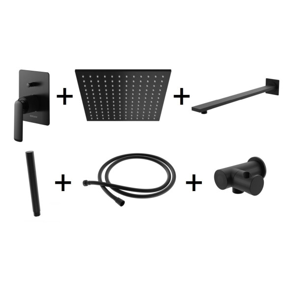 Kohlman Experience Black Zestaw prysznicowy podtynkowy z deszczownicą kwadratową 25x25 cm czarny mat QW210EBQ25