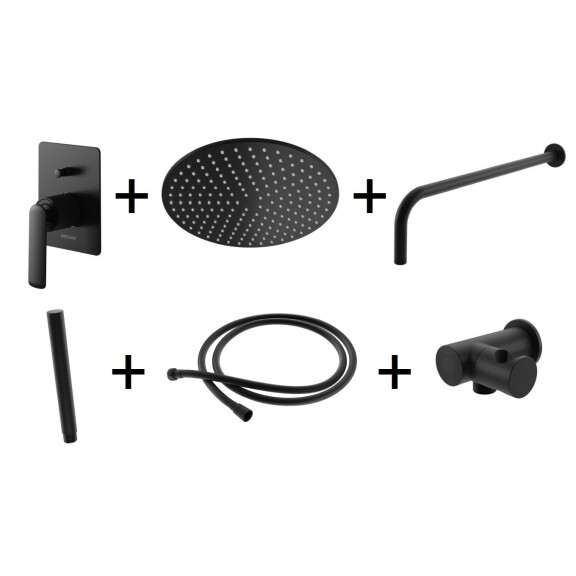 Kohlman Experience Black Zestaw prysznicowy podtynkowy z deszczownicą okrągłą 25 cm czarny mat QW210EBR25