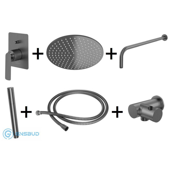 Kohlman Experience Gray Zestaw prysznicowy podtynkowy z deszczownicą okrągłą 30 cm szczotkowany grafit QW210EGR30