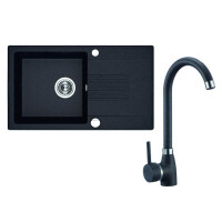 Laveo Celia Zlewozmywak granitowy jednokomorowy 76x44 cm + bateria kuchenna czarny SJCG711T/SJCU711T