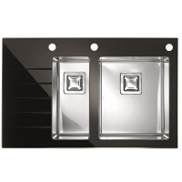 Alveus Crystalix 20 Zlewozmywak szklany 86x54 cm 1,5-komorowy z ociekaczem prawy czarny/satyna 1099635