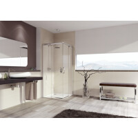 Huppe Aura Elegance 4-kąt Wejście narożnikowe drzwi suwane 2-częściowe 90x90x190 cm z funkcją soft open/soft close profile białe szkło przezroczyste 401302.055.321.730