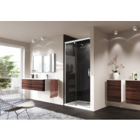 Huppe Aura Elegance 4-kąt Drzwi suwane 1-częściowe ze stałym segmentem 180x190 cm z funkcją soft open/soft close profile srebrne matowe szkło privatima 401410.087.373.730