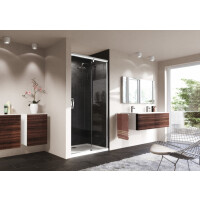 Huppe Aura Elegance 4-kąt Drzwi suwane 1-częściowe ze stałym segmentem 150x200 cm profile srebrne matowe szkło sand plus 401517.087.315