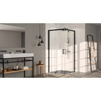 Huppe Classics 2 EasyEntry 4-kąt Wejście narożnikowe drzwi suwane 2-częściowe (1/2) 70x200 cm mocowanie lewe profile czarne Black Edition szkło przezroczyste Anti-Plaque C25106123322