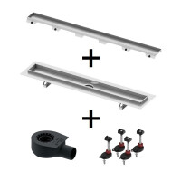 Tece Drainline Zestaw Odpływ liniowy 150 cm z rusztem do wklejenia płytek nóżkami i syfonem 601500+601572+660004+650000
