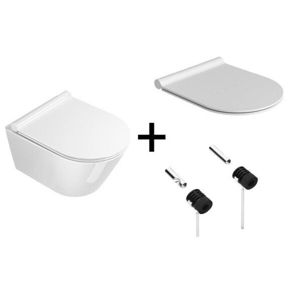 Catalano New Zero Zestaw Toaleta WC podwieszana 50x35 cm Newflush bez kołnierza z deską wolnoopadającą i mocowaniami biały 1VSZ50R00+5SCSTP000+5KFST00
