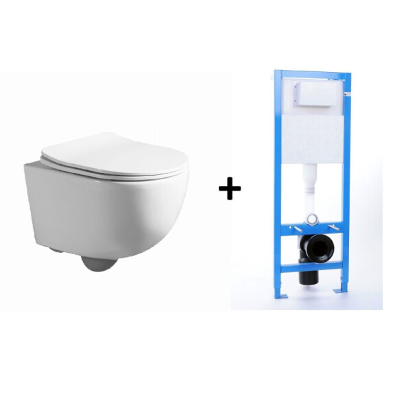 Lavita Brava Zestaw Toaleta WC 48,5x36,5 cm bez kołnierza + deska wolnoopadająca + stelaż biała 5900378312192+5908211494838