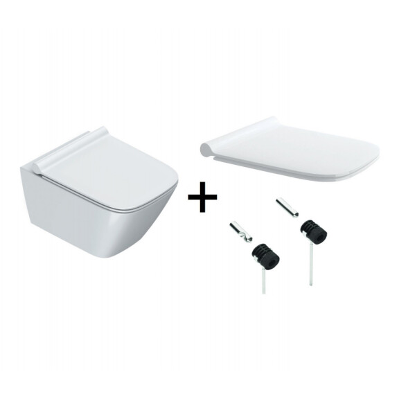 Catalano Green Zestaw Toaleta WC podwieszana 50x37 cm Newflush bez kołnierza z deską wolnoopadającą i mocowaniami biała 1VS50RGR00+5GR55STP00+5KFST00