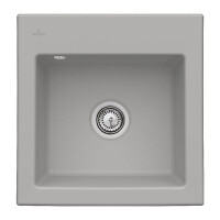 Villeroy&Boch Subway 50 S Flat Zlewozmywak ceramiczny 1-komorowy CeramicPlus 49x47,5 cm z korkiem pop-up na równi z blatem bez ociekacza szary Fossil 33152FKD