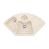 Villeroy&Boch Solo corner Zlewozmywak ceramiczny 2-komorowy CeramicPlus 107,5x60 cm z korkiem pop-up narożny z ociekaczem kremowy Ivory 670802FU