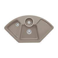 Villeroy&Boch Solo corner Zlewozmywak ceramiczny dwukomorowy CeramicPlus 107,5x60 cm z korkiem pop-up narożny jasnobrązowy drewniany Timber 670802TR