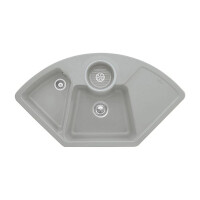 Villeroy&Boch Solo corner Zlewozmywak ceramiczny 2-komorowy CeramicPlus 107,5x60 cm z korkiem pop-up narożny z ociekaczem szary Fossil 670802KD