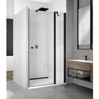 Ronal Sanswiss Solino Black SOL13 Drzwi prysznicowe uchylne 75x200 cm ze ścianką stałą profile czarny mat szkło przezroczyste Aquaperle SOL1307500607