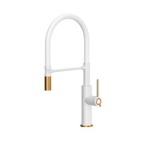 Quadron Gemma Q Line Bateria kuchenna wysoka z wyciąganą wylewką snow white mat/miedziany nano PVD/biały wąż 3623501_WHMPVDC1