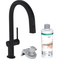 Hansgrohe Aqittura M91 Bateria kuchenna z wyciąganą wylewką z filtrem czarny mat 76801670