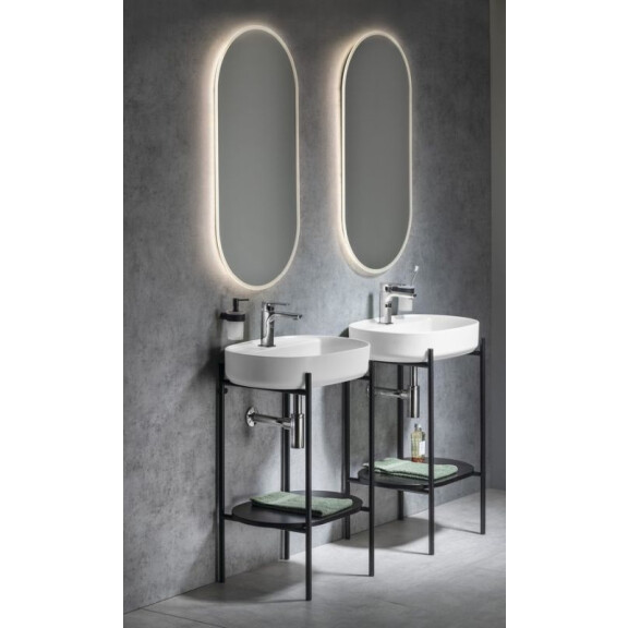 Sapho Puno Zestaw Konsola stojąca do umywalki 55x39,6x79,5 cm + umywalka nablatowa 60x40 cm + bateria umywalkowa + lustro z oświetleniem LED 100x50 cm czarny/biały/chrom KSET-035