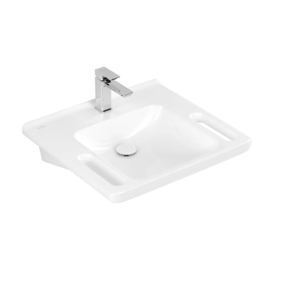 Villeroy & Boch ViCare Umywalka wisząca 60x55 cm bez przelewu jeden otwór na baterię biały połysk z powłoką CeramicPlus i AntiBac 4A6861T2