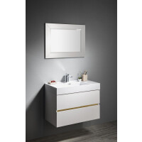 Sapho Odetta 85 Zestaw Szafka podumywalkowa 82x43,5x50 cm + umywalka meblowa 83x44 cm + listwa dekoracyjna + lustro 80x60 cm biały/biały połysk/złoty mat KSET-054