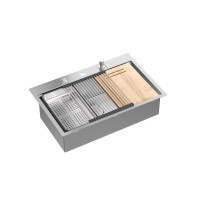 Quadron Burt zlewozmywak stalowy jednokomorowy 76x49 cm + dozownik + deska drewniana + wkładka ociekowa + rollmata + nakładka na odpływ MF76050BS