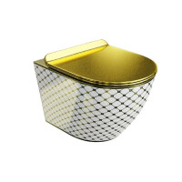 Lavita Sofi Slim Checked Gold Zestaw Toaleta WC bez kołnierza 49x36,5 cm + deska wolnoopadająca złoty/biały połysk 5900378326519