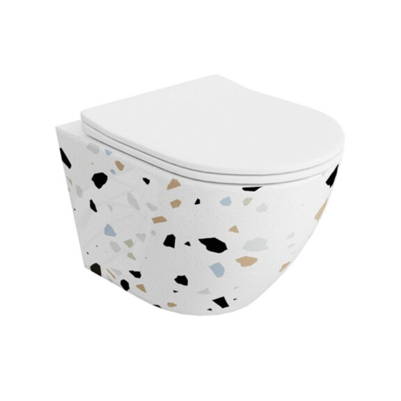 Lavita Sofi Slim Stone Zestaw Toaleta WC bez kołnierza 49x36,5 cm krótka + deska wolnoopadająca biały 5900378326496